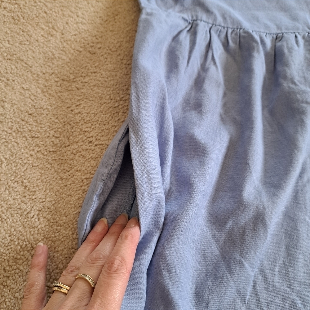 NWOT Briggs New York Blue Linen Dress Small V-neck Short Sleeved - Picture 5 of 13